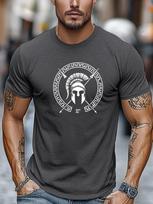 Summer 100 Pure Cotton Unisexs Casual Spartan Helmet Pattern Printed Breathable Sports Round Neck Short Sleeved Daily Tshirt 4XL gray