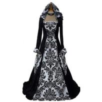 Viduramžiška Viktorietiška suknelė moterims, Raganių Vampyrų suknelė Helovino Renesanso Kostiumai Gotikinė Cosplay suknelė su gobtuvu S black