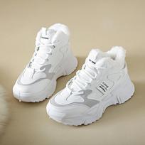 Žiemos sportiniai batai moterims Madingi sportbačiai su platforma su kailiu Šilti sniego batai Moterims patogūs apsauginiai riedlentės batai storu padu 35 white