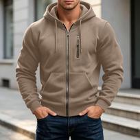 Men's Fashion Color Zip Up Hoodie with Pockets Casual Sweatshirt Jacket XXXL chaki