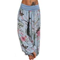 Relaxing Thai Women's Yoga Pants Harem Trousers In Floral Design For Casual Wear M šviesiai mėlyna spalva