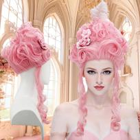 Rožinė Purėta Aukštaaukštė aukštos kokybės Sintetinė Peruka | Karalienės Šukuosena su Plunksnų Gėlėmis | Peruka Karalienės Cosplay pink