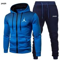 Men's Winter Polka Dot Fleece-Lined Hoodie Set XXX-Large blue