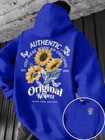 Vibrant floral print pullover hoodie sweatshirt with sunflower butterfly back graphic for men daily street outfit and casual outdoor wearing 2XL gray