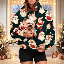 Women's Stylish Christmas Print Hoodie with Pet Pocket, Casual Holiday Pullover for Winter Wear XXXL brown