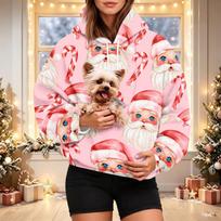 Women's Fashion Christmas Print Hoodie with Pet Pocket, Casual Pullover for Holiday Wear M rožinė