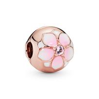 Pandora Round Pink Magnolia Flower Pendant Men Jewelry 782078NBP Pink,F white