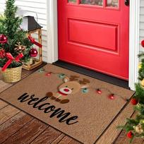 Reindeer Welcome Christmas Doormat, Cute Elk Fairy Light Printed Floor Mat, Entryway Winter Home Decor 43X75CM