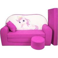 Canapé-lit enfant - Cheval - 170 x 100 cm - Rose - 3 places - Déhoussable
