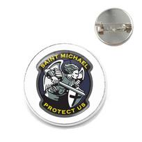 Hot St.Michael Brooches Fashion Protect Me Saint Shield Protection Justice Collar Pins Talisman Christian Holy Gifts For Friends