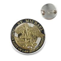Hot St.Michael Brooches Fashion Protect Me Saint Shield Protection Justice Collar Pins Talisman Christian Holy Gifts For Friends gray