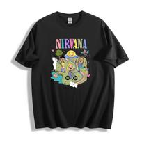 Nirvana Colorful Cartoon Scene T-Shirt - Playful Rock Design Unisex Tee L black