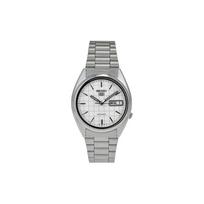 Seiko 5 Series Automatic Mechanical Movement Waterproof Watch White Dial Unisex watches SNXF05K1 Silver Watch Case white