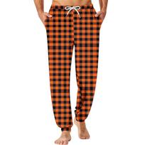 Men's Plaid Print Drawstring Jogger Pants with Pockets Sleepwear for Home XXXL black