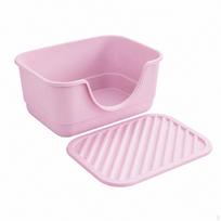 Cat Litter Box with MessControl Mat | Smooth PP Construction, Rounded Corner Design, SemiEnclosed 40x30x17cm a_Peach Pink