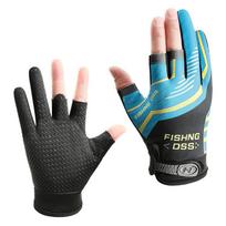 Breathable 3 Finger Cut Fishing Gloves for Men Sun Protection Anti-Slip Lightweight Thin Gloves for Outdoor Cycling Driving blue