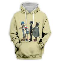 Gorillaz grupės gobtuvas 3D spausdintas vaikams, laisvas Y2k Harajuku gobtuvas, berniukų gobtuvas 140 beige
