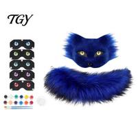 Comfy Fluffy Masque for Parties DIY Therian Kit, Plush Furry Fox/Cat Animals with Anthropomorphic Animal Accessories Eye Mesh, Tail Christmas mėlyna