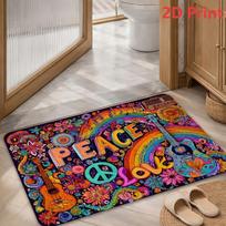 VIKAMA Hippie Peace Love Party Doormat Washable Non Slip Mat Kitchen Bathroom Bedroom Living Room Indoor Decor Carpet 43X75CM white