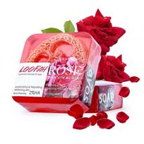 Natural Coconut Handmade Essential Oil Soap for Face and Body Square Loofah Rose with Label pink