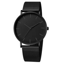 Fashion Leisure Simple Ultra Thin Men Women Creative Black Stainless Steel Quartz Watches Men Business Male Wristwatch Clock black