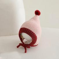 Windproof Knitted Hat Cute Pompom Toddler Beanie Warm Ear Flap Hat  Outdoor Play rožinė