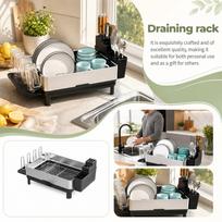 Kitchen Dish Drying Rack with Board for Countertop Storage and Organization One Size beige