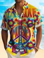 Retro hipių kultūros muzikos skaitmeninis spaudinys vyriški marškiniai trumpomis rankovėmis su sagomis Aloha stiliaus XXXL įvairiaspalvis