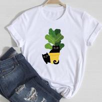 (Asian Size)Tee Top Fashion T Shirt Cat Paw Pet Lovely Style Cute Casual Women Clothing Print Lady Female Short Sleeve Graphic T-shirt S white