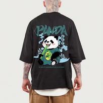 Trendy Men's New Panda PANDE Letter Printed Breathable and Comfortable Round Neck T-shirt Summer Outdoor High Street Top 6XL black
