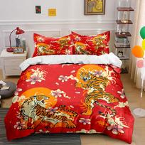 Tigers With Cherry Blossoms And Rising Sun Printed Duvet Cover Set1 Duvet Cover+2 Pillowcasemulti Size Bedroom Bedding Decor US Twin 173X218cm&set