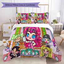 Avatar World Game Character Pattern Bedding,Quilt Set Quilt Cover Pillowcase Home Birthday Gift (1*duvet cover+2*pillowcase,without core)ZSJT0917117 135x200cm pink