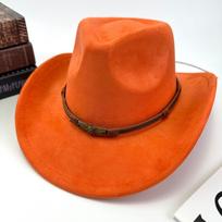 Popular Western Cowboy Hat Women's Autumn and Winter Wool British Suede Leather Belt Peach Heart Top Hat M（56-58cm） orange