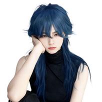 Heat Resistant Mullet Head Wigs with Bangs Straight Anime Men Wigs Long Cosplay Wig  Daily mėlyna
