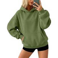 Women's Color Long Sleeve Hoodie with Front Pocket, Loose Fit Pullover for Casual Daily Wear L brown