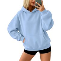 Women's Color Long Sleeve Hoodie with Front Pocket, Loose Fit Pullover for Casual Daily Wear S šviesiai mėlyna spalva