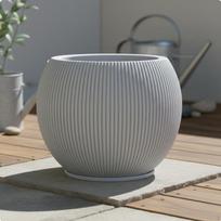Keramikos imitacijos vazonas Vertikali juostelės tekstūra Briaunotas pagrindas Minimalistinis dizainas Juostuotas apvalus 270-210mm_Light Gray