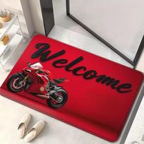 1pc Welcome Red Motorcycle Design Door Mat - Vibrant Microfiber Polyester Absorbent Machine Washable Mat for Entrance 43X120CM