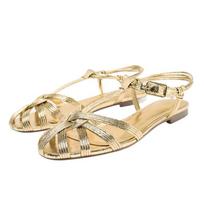Fashion Gold Narrow Band Flat Sandals Women Comfort Hollow Design Gladiator Sandals Elegant Buckle Beach Shoes Zapatos De Mujer 40 beige