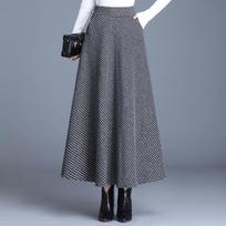 Autumn Winter Plaid Printed Elastic Waist Pockets Long Woolen Skirt Warm Large Skirt for Women Daily Out XXL šviesiai pilka spalva