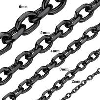 Nerūdijančio plieno O grandinėlė vyrams, moterims Rolo karoliai pakabukui Aukso/Sidabro/Juodos spalvos Kabelinė grandinėlė Dovana 2mm 3mm 4mm 5mm 6mm pločio width 5mm&length  66CM black