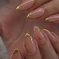24Pcs Stiletto Press on Nails Glitter Almond False Nails French Tip Fake Nails with Glue Detachable Full Cover Acrylic Nail Tips