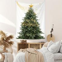 VIKAMA Christmas Tapestry Dustproof Machine Washable Golden Star Christmas Tree Design Bedroom Living Room Background Wall Decor 100X70CM black