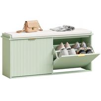 Shoe Bench with Padded Seat Cushion and Drop-Down Drawer, 104x26x47.5 cm, Green žalia