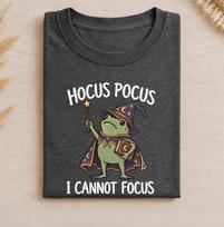 Hocus Pocus I Cannot Focus Frog Shirt, Funny Wizard Frog T Shirt, Ironic ADHD Shirt 140 gray