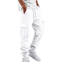 Men's Color Cargo Jogger Pants with 5 Pockets, Elastic Waistband, Tapered Cuffed Sweatpants XL white
