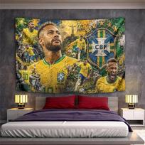Neymar Jr Number 10 Brazil National Team Collage Tapestry Wall Art Soccer Poster for Fans Bedroom Decor 75x90cm(29x35in)