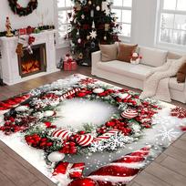 VIKAMA Christmas Carpet Red Festive Mat Large Area Carpet Living Room Rug Soft Door Mat Bedroom Bathroom Mat Home Decor 50cm x 80cm