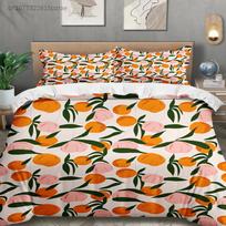 Fruit Pattern Bedding Set White Orange And Pink Peach Print Bedding With Duvet Cover & Pillowcases For Bedroom AU Single(140x210cm)