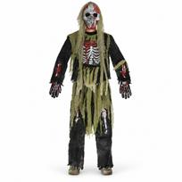 Skeleton Zombie Costume Halloween Horror Cosplay Mask Gloves Pants Party Fancy Dress Outfit Scary Monster Role Play Costume Set L 140-152cm black